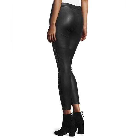 IRO Sabrina Snap-Trim Leather Ankle Pants, Black SZ 40/8 - Picture 1 of 14